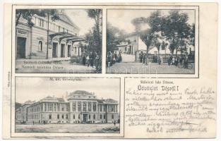 1904 Dés, Dej; Szolnok-Doboka várm. Nemzeti színháza, törvényház, Rákóczi ház. Gálócsi kiadása / theatre, court, villa