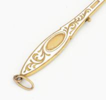 Lornyon. Díszes, aranyszínű fém keret és nyél, fehér zománcberakással. Jelzett: D.R.G.M. 736847. Gom...