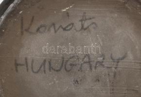 Kováts Lajos: Geometrikus mintázatú, szakított szájú fekete kerámia váza, jelzéssel, minimális kopot...