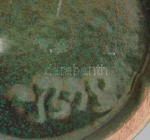 Retro német koptatott szürke és zöld színű irizáló mázas kerámia váza, jelzéssel, hibátlan, m: 31 cm