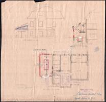 cca 1927 Sárdy Brutus (1892-1970) restaurátor, festőművész budai villájának tervrajza, tervező: Geblusek Antal, 1 : 100, pecséttel jelzett, aláírásokkal, kézzel berajzolt kiegészítésekkel. Hajtásnyomokkal, lapszéli sérülésekkel, 30x30 cm