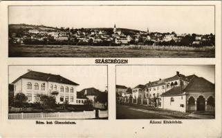 1943 Szászrégen, Reghin; látkép, Római katolikus gimnázium, Állami közkórház / general view, Catholic school, hospital + ALSÓGÖRZSÖNY POSTAÜGYN"