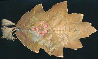 cca 1890-1900 Gruss aus Graz, falevél alakú, színes, litografált album 4 lappal, 16,5x11,5 cm