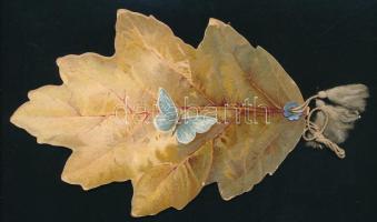 cca 1890-1900 Gruss aus Graz, falevél alakú, színes, litografált album 4 lappal, 16,5x11,5 cm