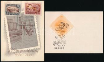 1950 Bélyegmúzeum sor képeslapon elsőnapi bélyegzéssel + 1953 Népstadion 20f képeslapon alkalmi bélyegzéssel