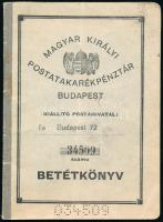 1939 Bp., M. Kir. Postatakarékpénztár betétkönyv, középen törésnyommal