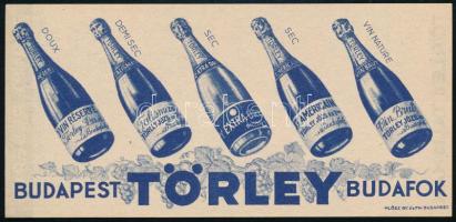 Budapest és Budafok különféle Törley pezsgők számolócédula.