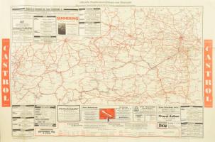 1933 Offizielle Straßenzustandkarte von Österreich des Österreichischen Automobil-Club / Ausztria autótérképe, 1 : 700.000, hirdetésekkel (hátoldalán Budapest-reklámmal), szakadással, 94x62,5 cm
