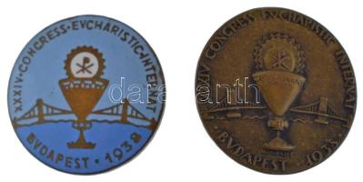 Madarassy Walter (1909-1994) 1938. "XXXIV. Nemzetközi Eucharisztikus Kongresszus Budapest" 2xklf jelvény, bronz és zománcozott bronz jelvény (23mm) T:AU