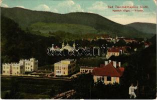 Trencsénteplic-fürdő, Kúpele Trencianske Teplice; Nyaralók völgye, favágó. Wertheim Zsigmond kiadása / Villental / valley of villas, woodcutter (kopott sarkak / worn corners)