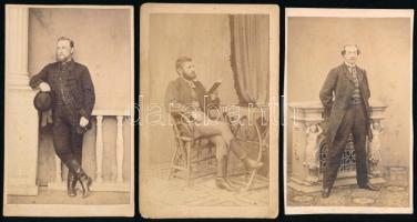 cca 1860-1870 Férfiportrék, 3 db vizitkártya, egy jelzett a hátoldalon (Adolf Ost, Wien), 10x6 cm körül