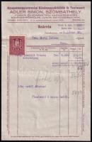 1932 Szombathely, Adler Simon, Nyugatmagyarországi Kávénagypörkölde és Teaimport fejléces számla