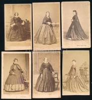 cca 1860-1870 Hölgyportrék, 7 db keményhátú fotó, vizitkártya, osztrák műtermekből, vegyes állapotban, 9,5x5,5 cm és 14x11 cm között