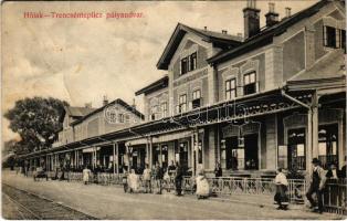 1908 Hőlak-Trencsénteplic, Hőlak, Trencséntepla, Trencsén-Tepla, Trencianske Teplá, Trencianska Teplá-Teplice; vasútállomás. Dallmann Ferenc kiadása / railway station (fa)