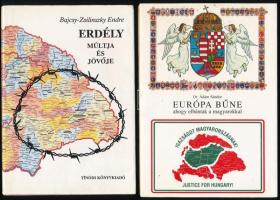 Ádám Sándor: Európa bűne, ahogy elbántak a magyarokkal. Bp., 2003, Szerzői. Kiadói papírkötés. + Bajcsy-Zsilinszky Endre: Erdély múltja és jövője. Ford.: Göncz Árpád. Az utószót írta, a kötetet jegyzetekkel ellátta és szerk.: Vígh Károly. Bp., 1990, Tinódi. 3 db térkép-melléklettel. Kiadói papírkötés, kiadói papír védőborítóban.