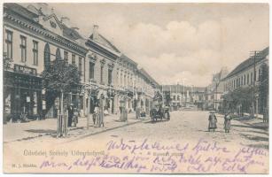 1904 Székelyudvarhely, Odorheiu Secuiesc; Kossuth utca, M. kir. dohány nagytőzsde, Mészáros Zoltán és Gergely János üzlete / street, shops (EB)