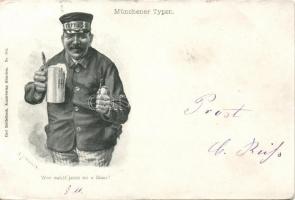 München-i vasutas, HB sör, pipa, humor, Münchener Typen / Railwayman from Munich, HB beer, pipe, humour