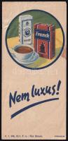 Franck pótkávé és Kathreiner kneipp malátakávé "Nem luxus!" számolócédula hátoldalán elszámolással.