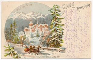 1899 (Vorläufer) Sinaia, Castelul Peles / castle, horse-drawn sled. Editura Inst. de Arte Grafice Carol Göbl Art Nouveau, litho (Rb)