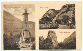 1914 Zalatna, Zlatna; Preszákai emlékoszlop, Fenesi Kecskekő, Tyeja Cseben / Piatra caprei, Teiu din Cibu / monument, rock (ázott / wet damage)