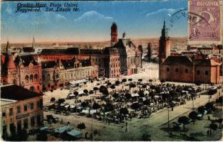 1924 Nagyvárad, Oradea; Szent László tér, piac, városháza, villamos, Adria biztosító társaság. Sebő Imre kiadása / square, market, town hall, tram, insurance company (Rb)