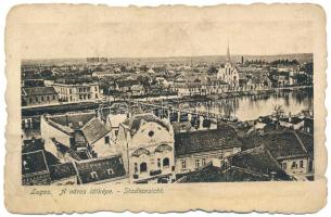 Lugos, Lugoj; látkép, híd. Nagel Sándor kiadása / general view, bridge (ázott / wet damage)