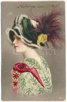 1913 Lady art postcard, decorated (Rb)