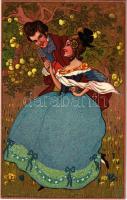 Lady art postcard, romantic couple. T.S.N. S. 684. (6 Dess.)