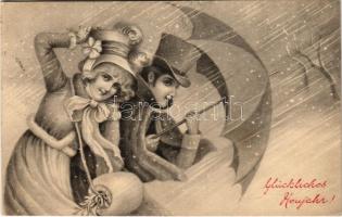 1908 Glückliches Neujahr! / New Year greeting art postcard. V.K. Vienne 5002/a. (ázott sarok / wet corner)