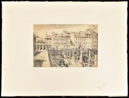 Olvashatatlan jelzéssel: Kikötő (olvashatatlan címmel). Rézkarc, papír, 13,5x20,5 cm