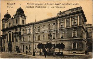 1940 Kolozsvár, Cluj; Piaristák temploma és Ferenc József tudományos egyetem. Vasúti levelezőlapárusítás 65-1918. / Biserica Piaristilor si Universitatea / university and church + 1940 Kolozsvár visszatért So. Stpl