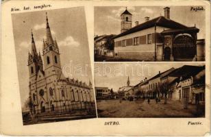 Ditró, Gyergyóditró, Ditrau; Római katolikus templom, paplak, piactér / Catholic church, parish, market square (fl)