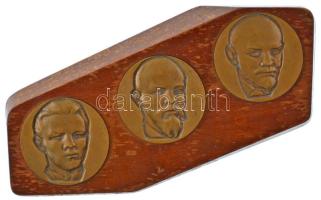 ~1960. "Lenin" 3db, Lenint különféle életkorban ábrázoló bronz érem (83mm) fa posztamensen (~300x150mm) T:XF