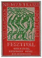 1985. "VIII. Magyar Nemzetközi Sportfilm Fesztivál - Keszthely, Hévíz, Zalaegerszeg" egyoldalas, festett fém plakett eredeti tokban (69x94mm) T:AU