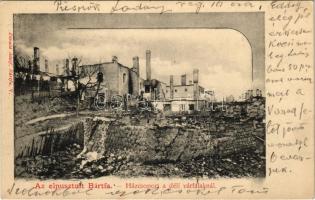 1902 Bártfa, Bardiov, Bardejov; A tűzvészben elpusztult Bártfa. Házcsoport a déli várfalaknál. Divald Adolf kiadása / ruins after the fire