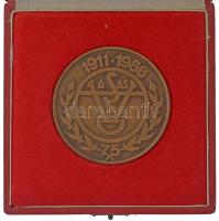 1986. "Vasas 75 - 1911-1986" egyoldalas bronz emlékérem eredeti tokban (70mm) T:XF