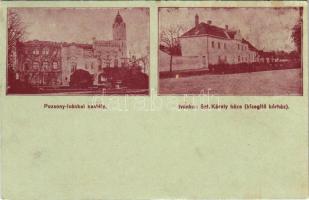 1917 Pozsonyivánka, Iványi, Ivanka pri Dunaji; Grassalkovich hercegi kastély, Szt. Károly kisegítő kórház háza. Angermayer Károly kiadása / castle, hospital (fl)