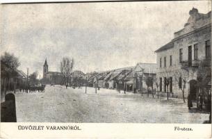 Varannó, Vranov nad Toplou; Fő utca, Magyar Korona szálló. Spira Ábrahám kiadása / main street, hotel (EB)