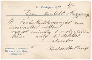 1910 Érsekújvár, Nové Zámky; Reichenthal Emil nyakkendő és kalapkirály reklámlapja és saját portréja...