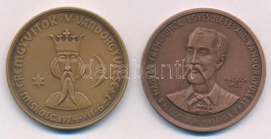Varga Miklós (1928-2018) 1974. "MÉE V. Vándorgyűlése - Miskolc / Diósgyőr" bronz emlékérem (42,5mm) + Garamkeszi János (1936-2014) 1983. "MÉE XIII. Vándorgyűlése - Salgótarján / Madách Imre - Az ember tragédiája színpadi bemutatásának 100. évfordulója" bronz emlékérem (42,5mm) T:UNC