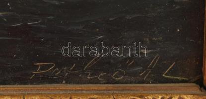 Petheő A L jelzéssel: Vitorlások. Olaj, karton. Dekoratív, sérült fakeretben. 23x34 cm