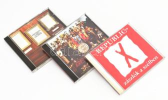 Vegyes 3 db-os CD tétel: Republic - Zászlók a szélben; Emmerson Lake & Palmer - Pictures at an Exhibition Mussorgsky; The Beatles - Sgt. Pepper's Lonely Hearts Club Band. Változó, de viszonylag jó állapotban.