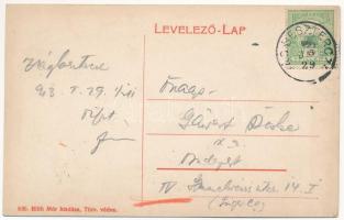 1913 Vágbeszterce, Povazská Bystrica; Fő tér, templom, gyógyszertár. Blüh Mór kiadása / main square,...