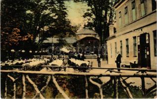 1913 Pozsony, Pressburg, Bratislava; Vaskutacska vendéglő, pincérek, terasz, pavilon. Kaufmann kiadása / Restauration Eisenbrünnel / restaurant with waitres, pavilion (EB)