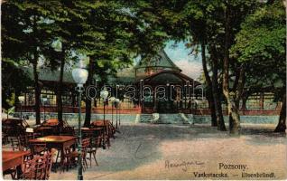 1909 Pozsony, Pressburg, Bratislava; Vaskutacska vendéglő, terasz, pavilon / Eisenbründl / restaurant, teras, pavilion