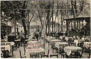 1907 Pozsony, Pressburg, Bratislava; Ligeti vendéglő, terasz, pavilonok, pincérek, katonák / Städt. Au Gasthof / restaurant with waitres, soldiers, teras, pavilions (EK)