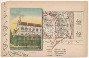 Krapinske Toplice, Krapina-Töplitz; Kola voze iz Zaboka. Art Nouveau litho map (EM)