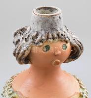 Kiss Roóz Ilona (1920-2010): Lány, Napraforgós szoknyával. Nagy méretű mázas kerámia, jelzett, hibát...