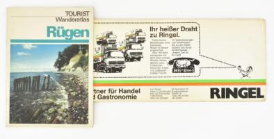 Rügen német nyelvű turista atlasz, 1979 + Ringel Németország kihajtható térkép, rajta az NSZK és az NDK, illetve a kettéosztott Berlin is.