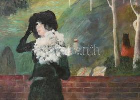 Cziráki Lajos (1917-2003): Három nővér. Olaj, farost. keretben. Apró felületi karcokkal 34x99 cm / O...